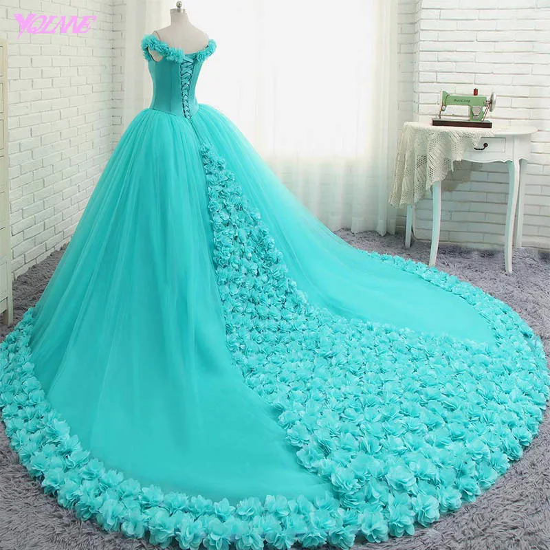 Quinceanera Dresses Ball Gown Off the Shoulder 3D Flowers Sweet 16 Dress Vestidos De 15 Anos