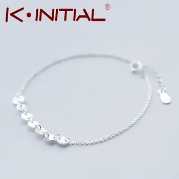 Kinitial 1Pcs Fashion Luxury 925 Silver Wrist pulseira Jewelry Round Bangle Bracelet Disc Button Charms Female Cuff Accessories