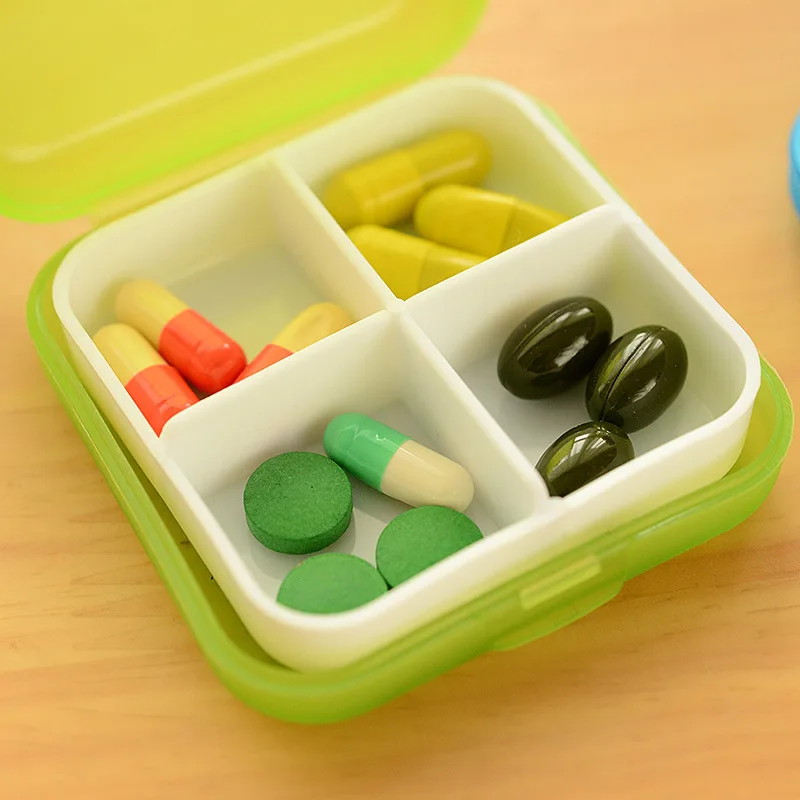 

1pc Portable 4 Grids Pill Box Drug Tablet Medicine Storage Holder Splitter Case Storage Organizer Container Case