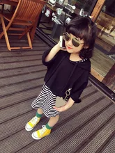 Autumn Kids Girl Clothing Sets Kids Hooded Sleeve Sweater +Striped Vest Dress 2pcs Children Girls Sets