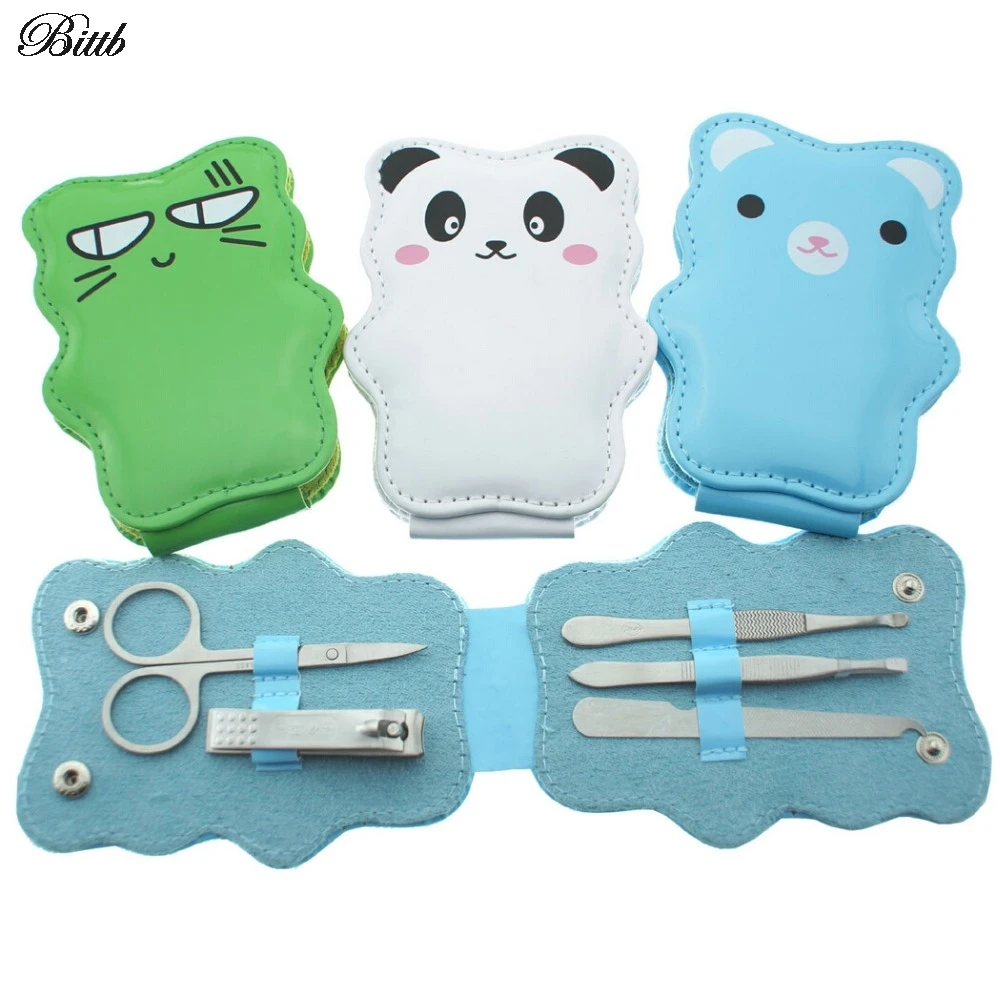 Bittb 5Pcs Manicure Nail Set Stainless Tools Leather Case Pedicure Trimmer Scissors Tweezers Ear Picker Kit | Красота и здоровье