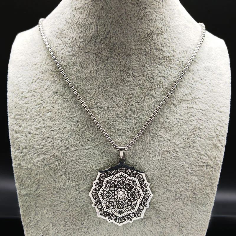 Ожерелье Wicca Lotus B18204 из нержавеющей стали цепочка на шею для мужчин серебристый