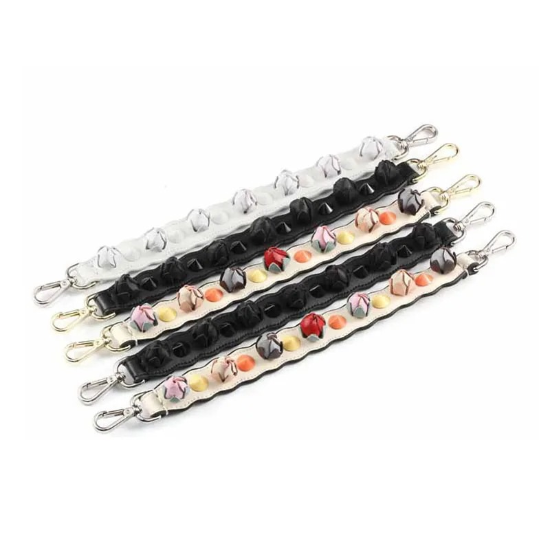Bag Strap Genuine Leather Short Flower Purse Handle Belts For Bags Natural Leather Women Handbag Straps Accessories Gold Buckle
