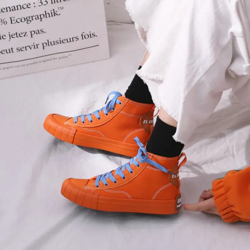 

Fashion New Brand Girl lace up Flat Shoes Women high top Canvas Shoes Breathable Girl Sneakers Flats shoes dfv56