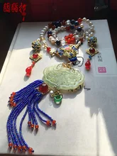 Lapis Lazuli Cloisonne Green Jade Flower Necklace Bracelet Hanfu Costume Accessories with different tassels Headwear