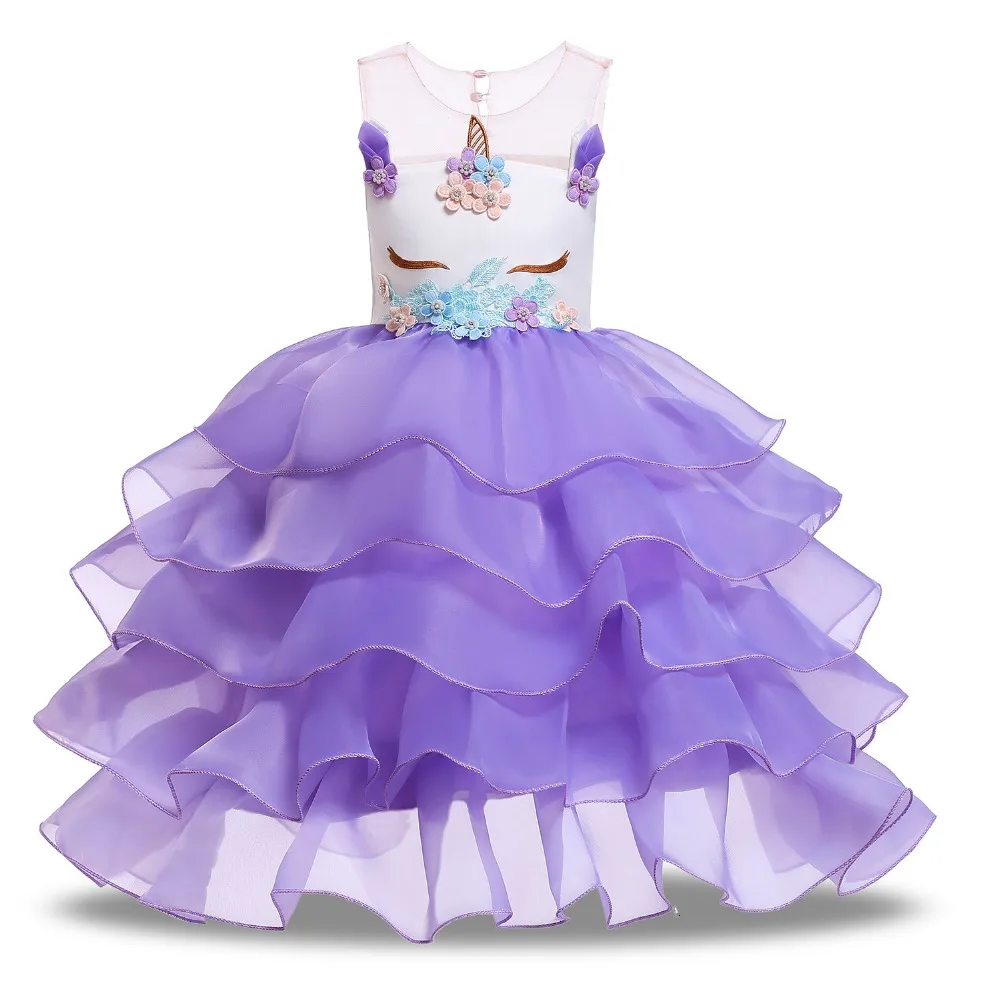 Kids unicorn dress for girls lyayered embroidery fancy ball