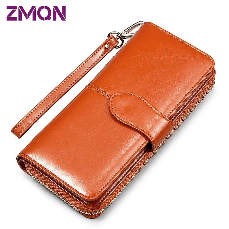  Women Wallet Oil Wax Leather Clutch Bag Fashion Phone Wallet And Purse For Women Brand Zipper Coin Card Holder High Quality ZMQN 