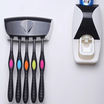 

1 Set 5 Colors Automatic Toothpaste Dispenser Set 5 Toothbrush Holder Wall Mount Bathroom Supplies Toiletries