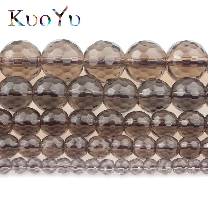 Faceted Smoky Quartzs Beads Smooth Loose Spacer Beads For Jewelry Making Natural Stone Diy Bracelet Accessories 15”Strand 6-12mm