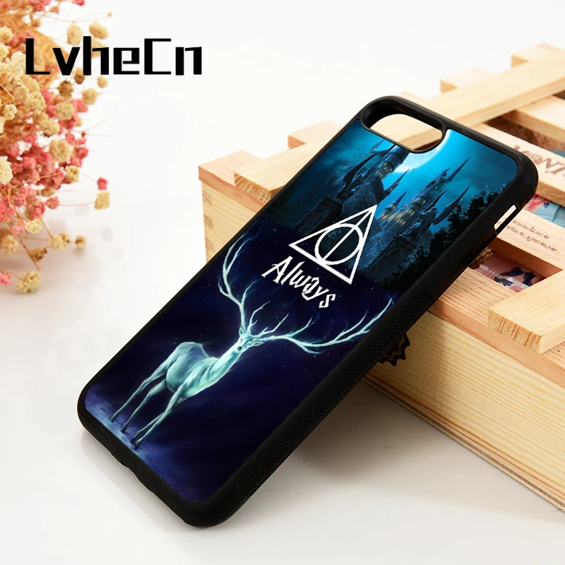 

LvheCn 5 5S SE 6 6S Phone Cover Cases For iPhone 7 8 PLUS X Xs Max XR Soft Silicone Rubber Harry Potter Hogwarts Deer Moon