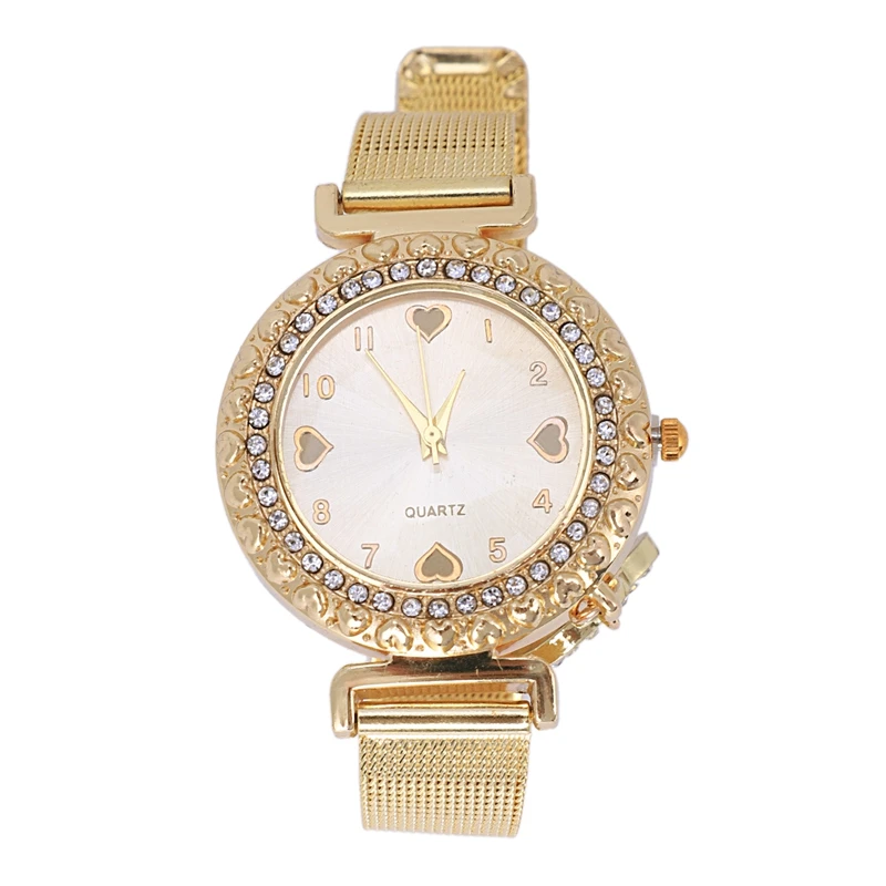 

Gold Color Alloy Heart Dial Plate Heart Bead Quartz Bracelet Wrist Watch 24cm