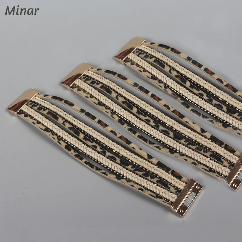 

Leopard Print Leather Bracelets for Women Multilayered Wide Wrap Bracelets&Bangles Magnet Buckle Braided Leather Cuff Bracelets