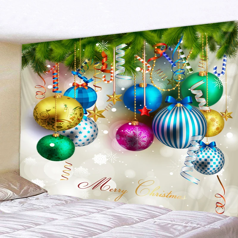 

3d Xmas Ball Christmas Print Tapestry Wall Hanging Decor Polyester Wall Cloth Thin Blanket For Home Bedroom Office