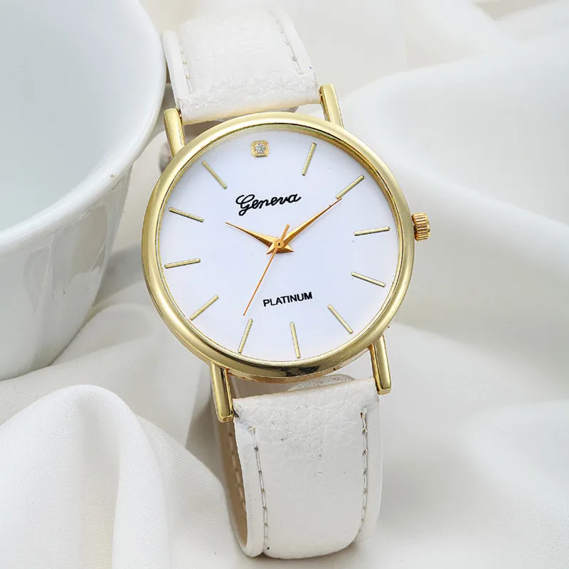 

Women's Fashion Design Dial Leather Band Analog Geneva Quartz Wrist Watch 2016 New Arrival Simple Men Women Watches Relogio