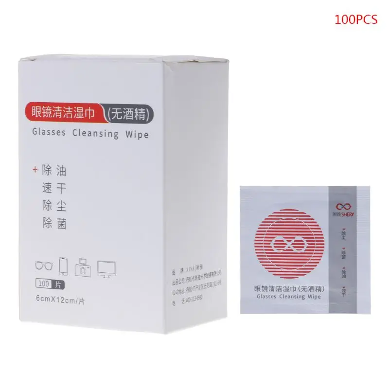 

100 Pcs/Set Glasses Cleaner Wet Tissue Cloth Disposable Portable Cleaning Tool Phone Screen Lens Clean Eyewear Reading Glasses