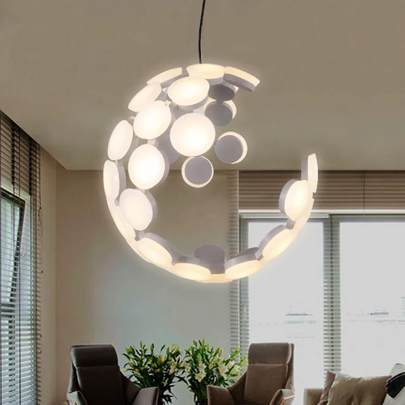 

Nordic Minimalist Round Led Chandelier Creative Art Loft Decoration Hall Parlor Dining Room Suspension Lamp Living Room Light