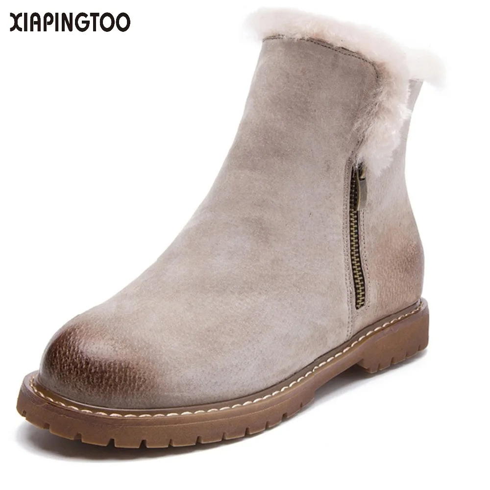 

GuvsoomSnow Boots Women 100% Genuine Leather Thicken Plush Bota Feminina Winter Zapatos Mujer Natural Fur Warm Wool Shoes Woman