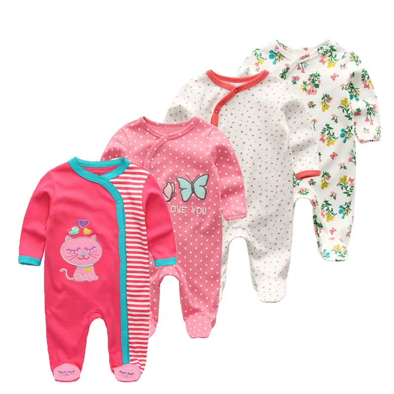 

4 PCS/lot New Spring Autumn Baby Rompers Cute Cartoon Infant Girl Boy Jumpsuit Baby Outfits Clothes