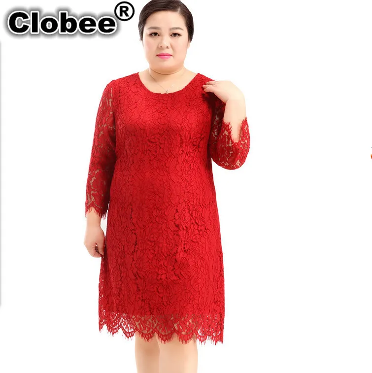 Clobee Women Dress 2019 Spring Summer Plus Size Lace Elegant Sexy Hollow Out Robe Slim 8XL Oversized Dresses H76 | Женская одежда