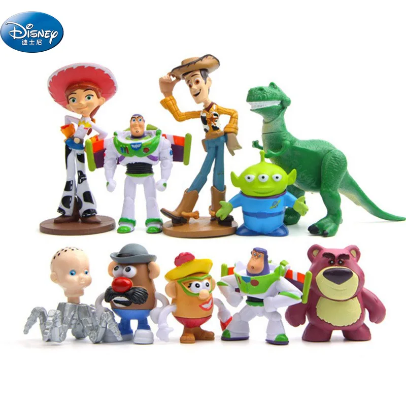

10 pcs/set cars Buzz Lightyear Action Disney Rex Mr Potato Head Little Green Men Mini Baby Toys Figures for kids gift