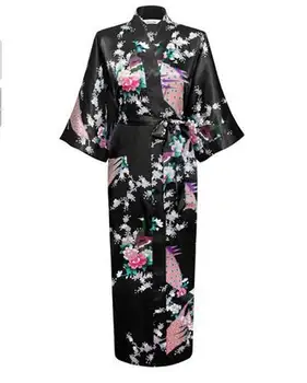 

Hot Sale Black Satin Robes Gown Women Kimono Yukata Sexy Lingerie Print Flower Sleepwear Plus Size XXXL