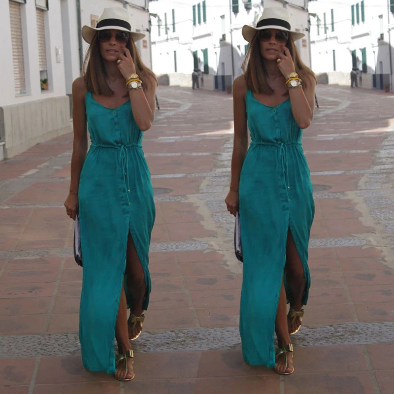 

Women Summer Maxi Dress Sexy Women Summer Chiffon Dresses Long Maxi BOHO Evening Party Solid Dress Beach Dresses Sundress