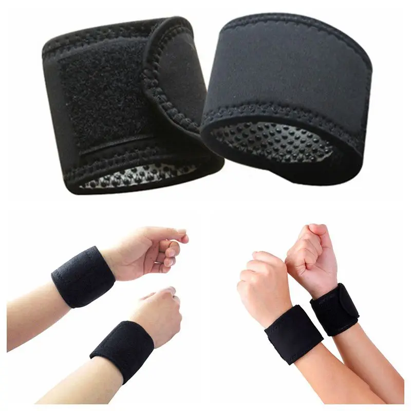 1 пара Регулируемый самонагревающийся теплый браслет турмалиновый магнит поддержка запястья ремни обертывания черный спортивный браслет для спортзала