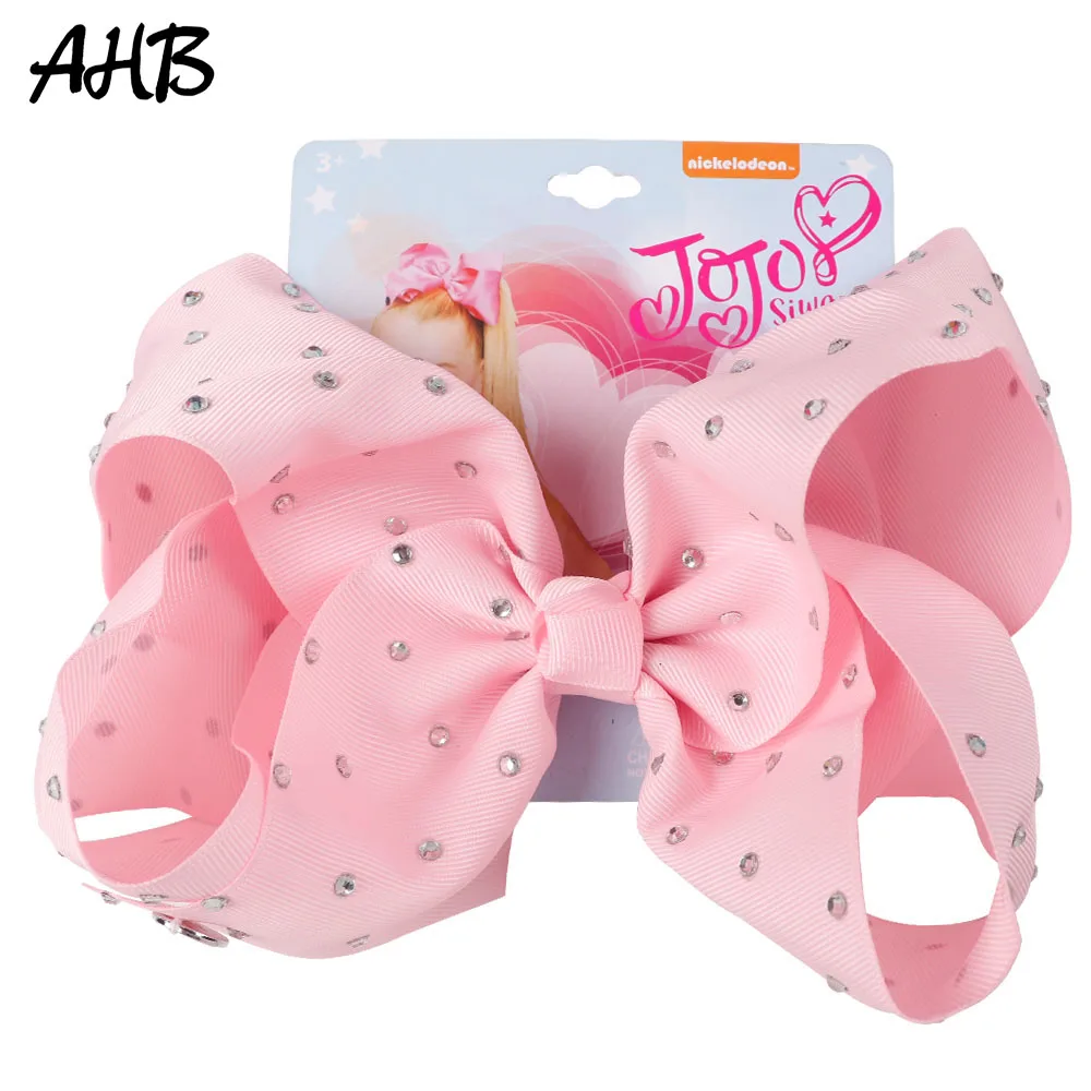 

AHB 8 Inch Solid Jumbo Hair Bows with Clips for Girls Rhinestone Ribbons Hairgrips Handmade Hair Barrettes Kids Hair Accessories