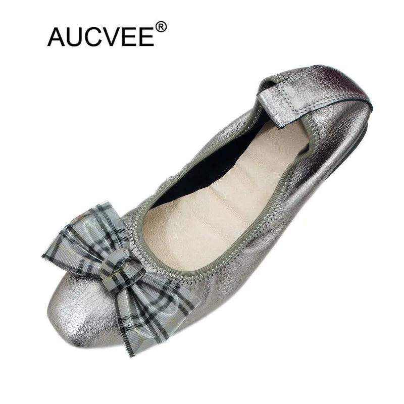 

New Casual Plaid Bow Slip-on Women's Ballet Flats Shoes Soft Genuine Leather Flats For Women Big Size 43 Ladies Ballerinas Flats