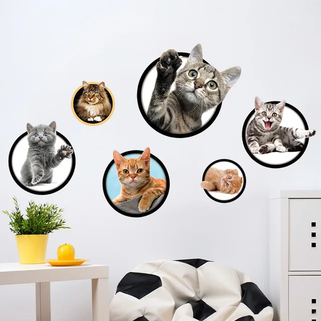 3d Anak Kucing Tk Kamar Tidur Stiker Dinding Latar Belakang