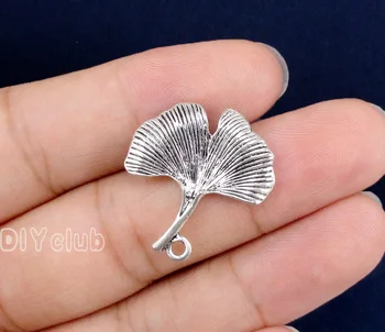 

40pcs-Antique Tibetan Silver Ginkgo Leaf charms Pendant 25x24mm