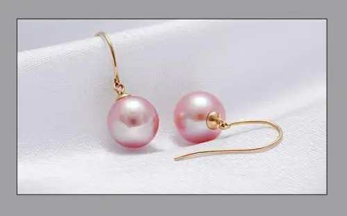 

14kSolid Yellow Gold 10mm Real Drop Pink south sea Pearls Dangle Earring