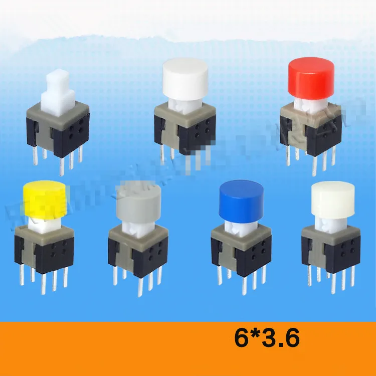 6 Pin DIP панель pcb кнопочный выключатель тактильный переключатель самоблокировка/разблокировка 5,8x5,8 мм с колпачками - Цвет: 6x3.6
