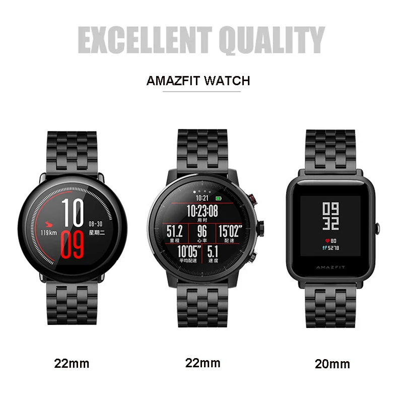 Браслет 20мм / 22мм для AMAZFIT GTR 42 / 47MM Смарт-часы Amazfit GTS Сменный ремешок для часов Быстрый выпуск Ремешок из нержавеющей стали для аксессуаров Amazfit Watch 2 / 2S / 3