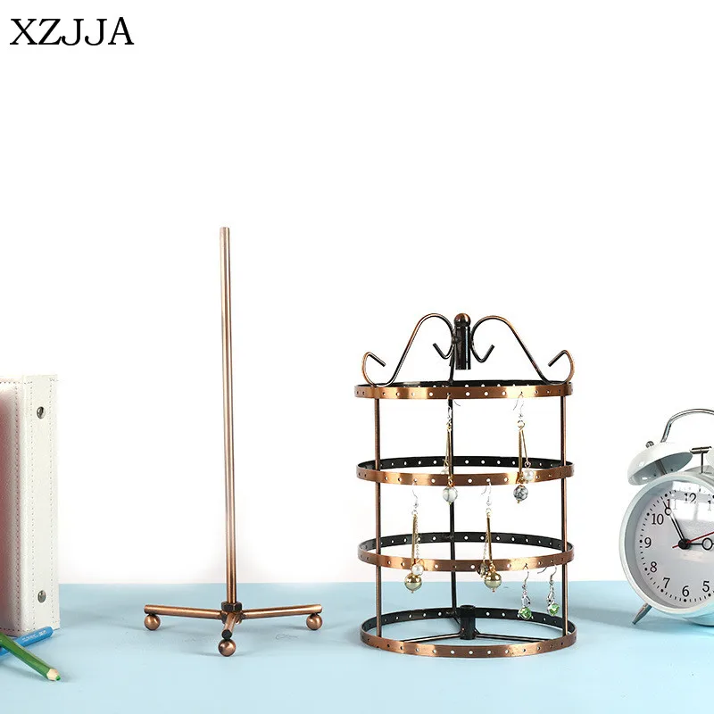 XZJJA 1 шт. винтажный 3-слойный вращающийся стеллаж для хранения металлических украшений ожерелья органайзеры подставка серьги подвеска Дисплей Держатель Рамка