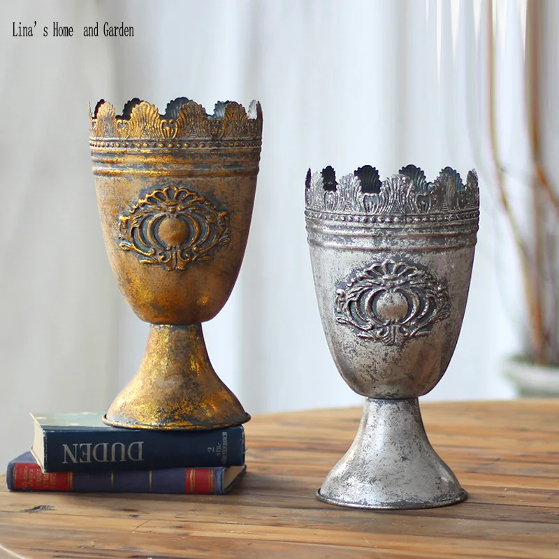 

flower arrangement decorative handcrafted metal vase antique