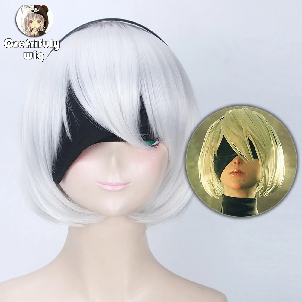 

Nier: Automata 2B YoRHa No. 2 Type B Heroine Short White Bobo Wig Heat Resistant Synthetic Cosplay Costume Wigs