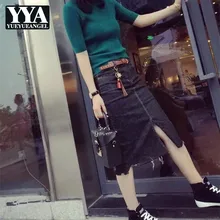 Женские джинсовые юбки с высокой талией, корейский стиль, большой размер 5XL, рваные летние офисные женские джинсовые юбки, модная одежда