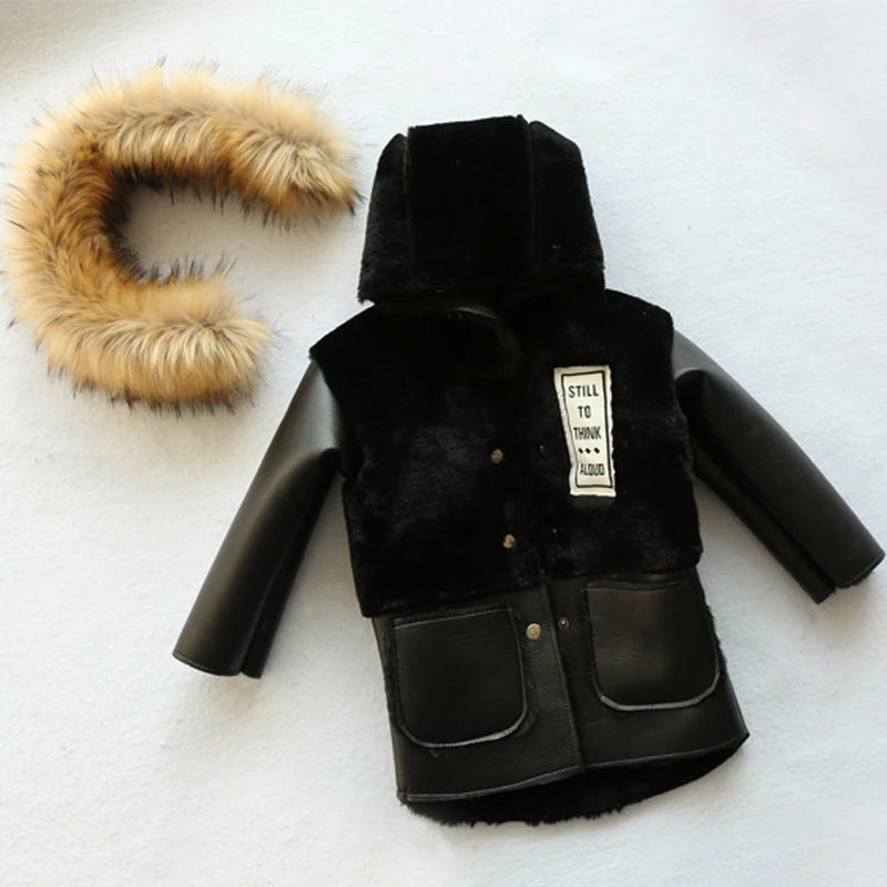 Г. Новая зимняя детская куртка из искусственной кожи с отстегивающимся кроличьим мехом детское теплое Черное меховое пальто для мальчиков и девочек, верхняя одежда От 2 до 10 лет