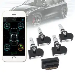 4 шт. салона автомобиля TPMS Bluetooth 4,0 БД шин Давление мониторинга Системы приложение Дисплей bult-в датчики Поддержка android