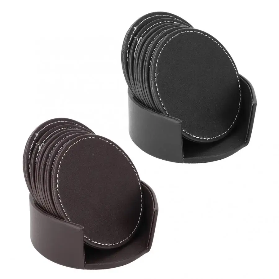 

6pcs PU Leather Round Shape Cup Insulation Pad Coasters For Drink for Home Office Coasters