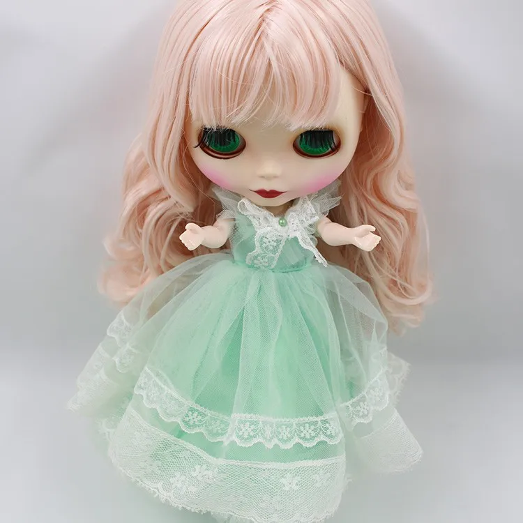 Factory Blyth Doll Long Wavy Pink Hair With Bangs Matte Face 4 Colors For Eyes