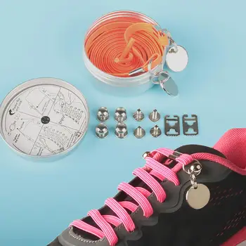 

1 Pair One Hand No Tie Laziness Shoelaces Metal Circle Elastic Candy Color Laces