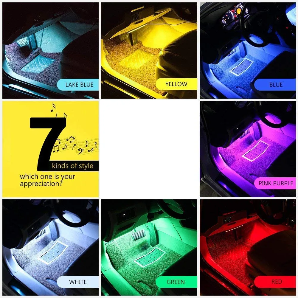 7-Цвет r подсветка для салона автомобиля RGB светодиодный неоновая подсветка для салона автомобиля музыкальный пульт Управление 8,24