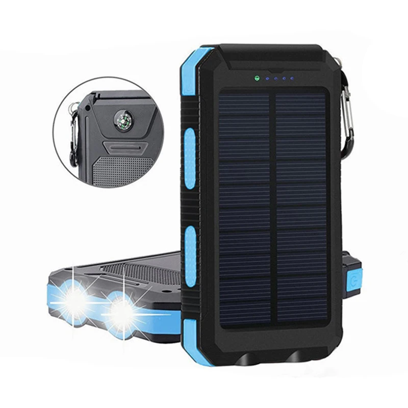 

Portable Solar Power Bank 20000mah Waterproof Dual USB External Battery Powerbank Dual LED Light Mobile Phone Battery Charger