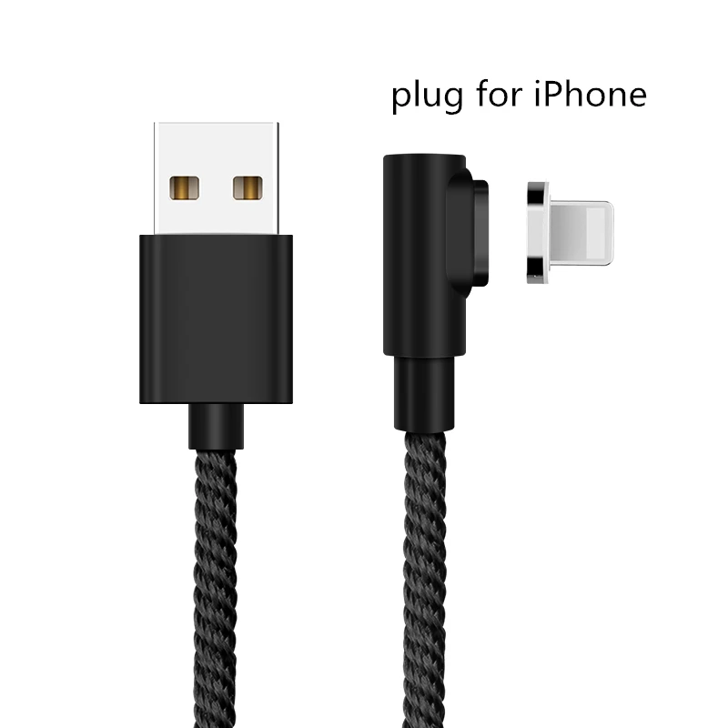 SUNPHG 90 градусов Магнитный кабель l-линия Micro USB кабель type C USBC 3A кабель для быстрой зарядки Магнитный зарядный провод для iPhone samsung - Цвет: black iso plug