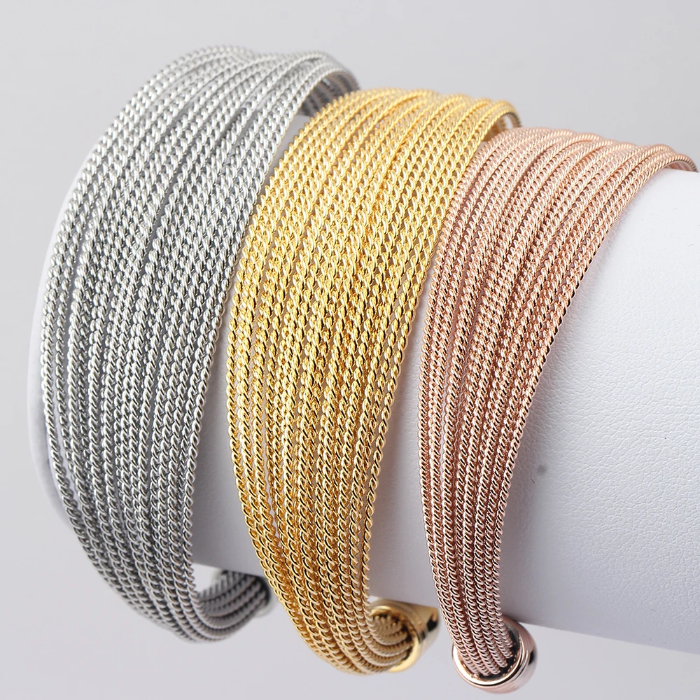Never Fade Stainless Steel Twisted Wire Bracelets Bangles Gold / Rose Color Women's Fashion Jewelry
