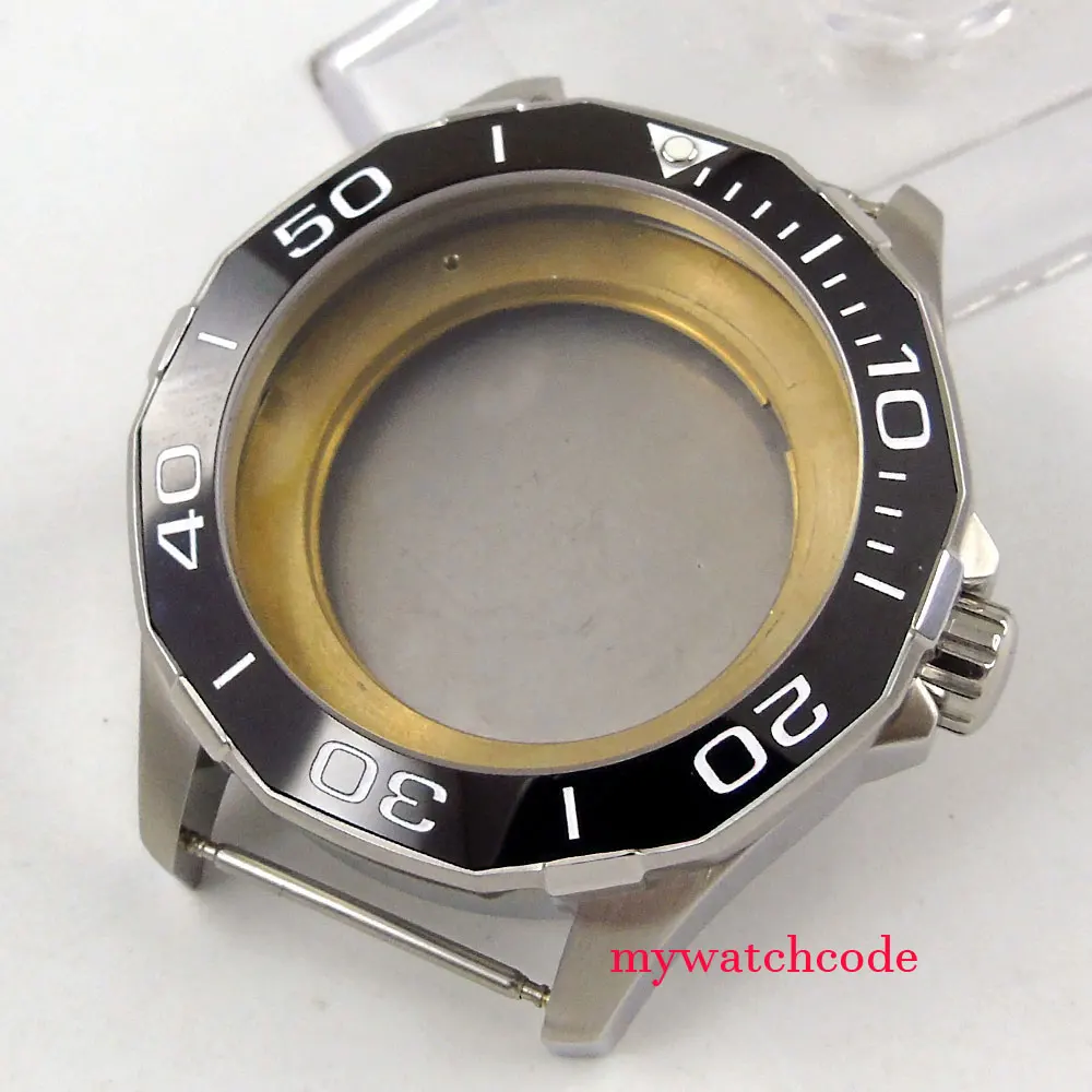 

45mm blue/black ceramic bezel sapphire cystal Watch Case fit ETA 2824 2836 MOVEMENT
