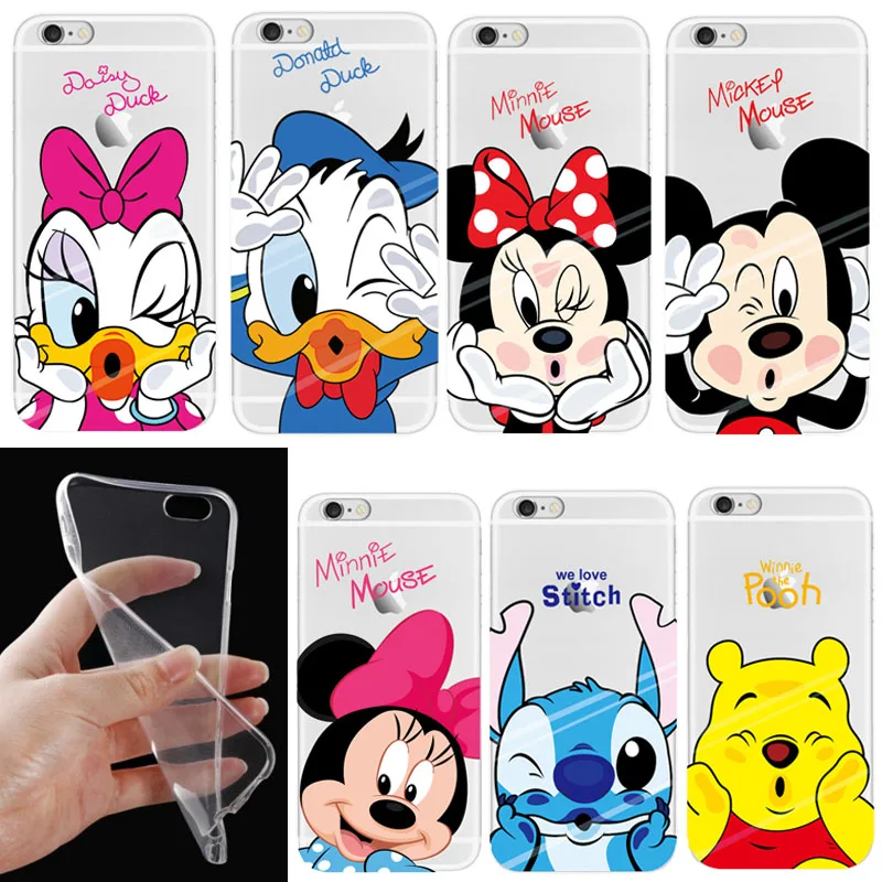 Kopen Leuke Cartoon Mickey Minnie TPU Zachte Siliconen Transparante Dunne Case Cover Voor iPhone 5 s se 6 s 6 s 7 8 plus x 10 zakken Funda