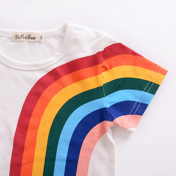 Ins Baby Rainbow флисовый детский цветочный джемпер футболки с кисточками летние детские повседневные хлопковые футболки детская одежда
